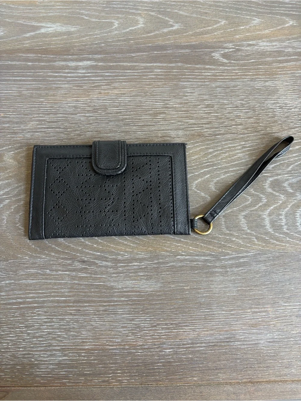 Black Leather Wristlet Clutch